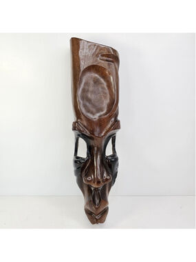 Hand Carved Wooden African Tribal Mask Wall Hanging Bowl Dish Sculpture Decor